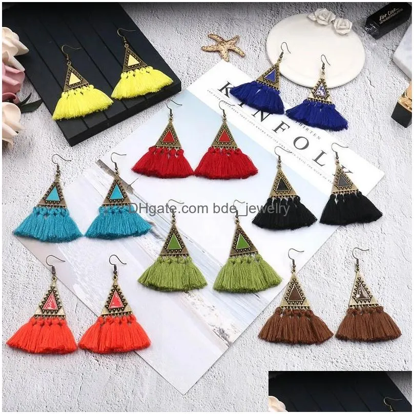  charm jewelry for laday dangle bohemian colorful tassel earrings boho ethnic long fringed earring for women drop ear rings