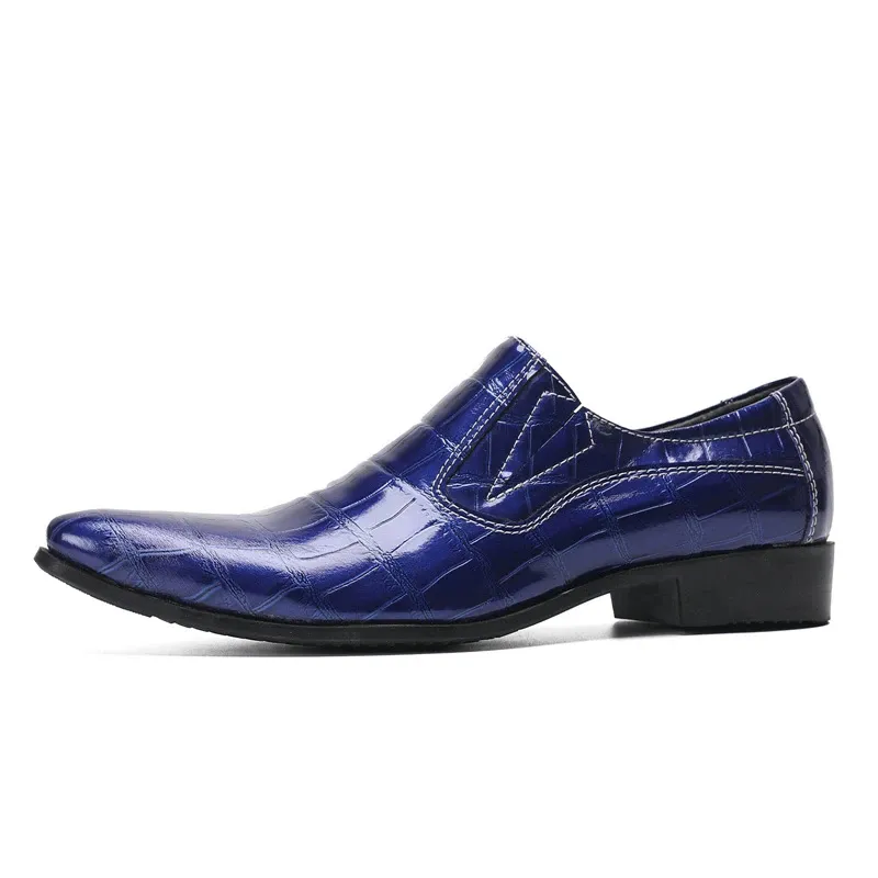 Pointed Toe Formal Business Leather Dress Shoes Men Handmade Men's Shoes Blue Leather Dress Shoes for Men Slip on