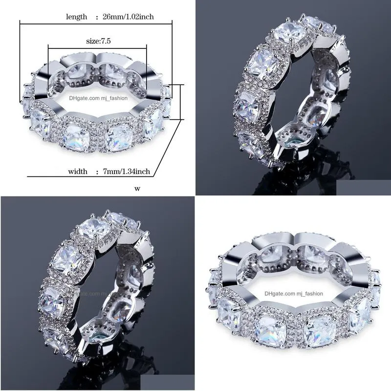 new fashion white gold full vlustered cubic zirconia fing ring band iced out diamond hip hop rapper lovers jewelry wedding rings christmas gifts for couples for