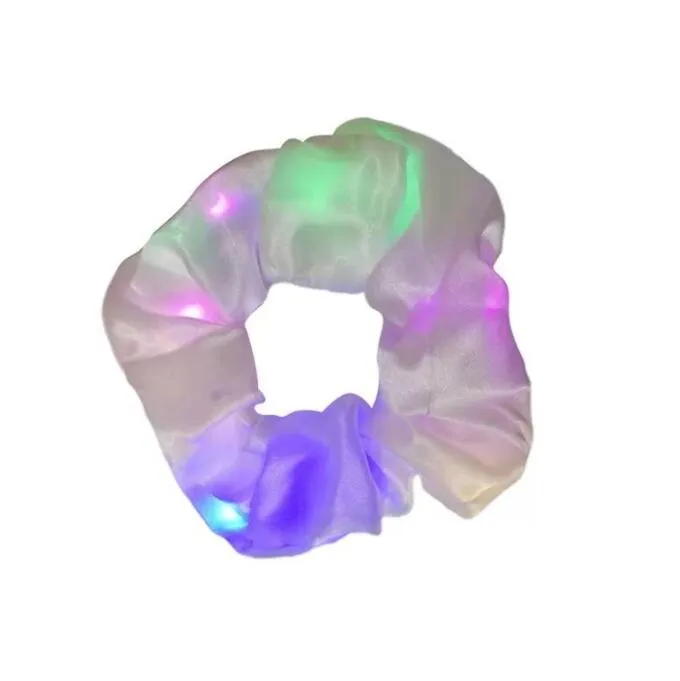 led light hair scrunchies satin elastic bands ties ropes multi colors light modes soft cute scrunchy hair accessories for women girls halloween christmas glow in the dark party supplies