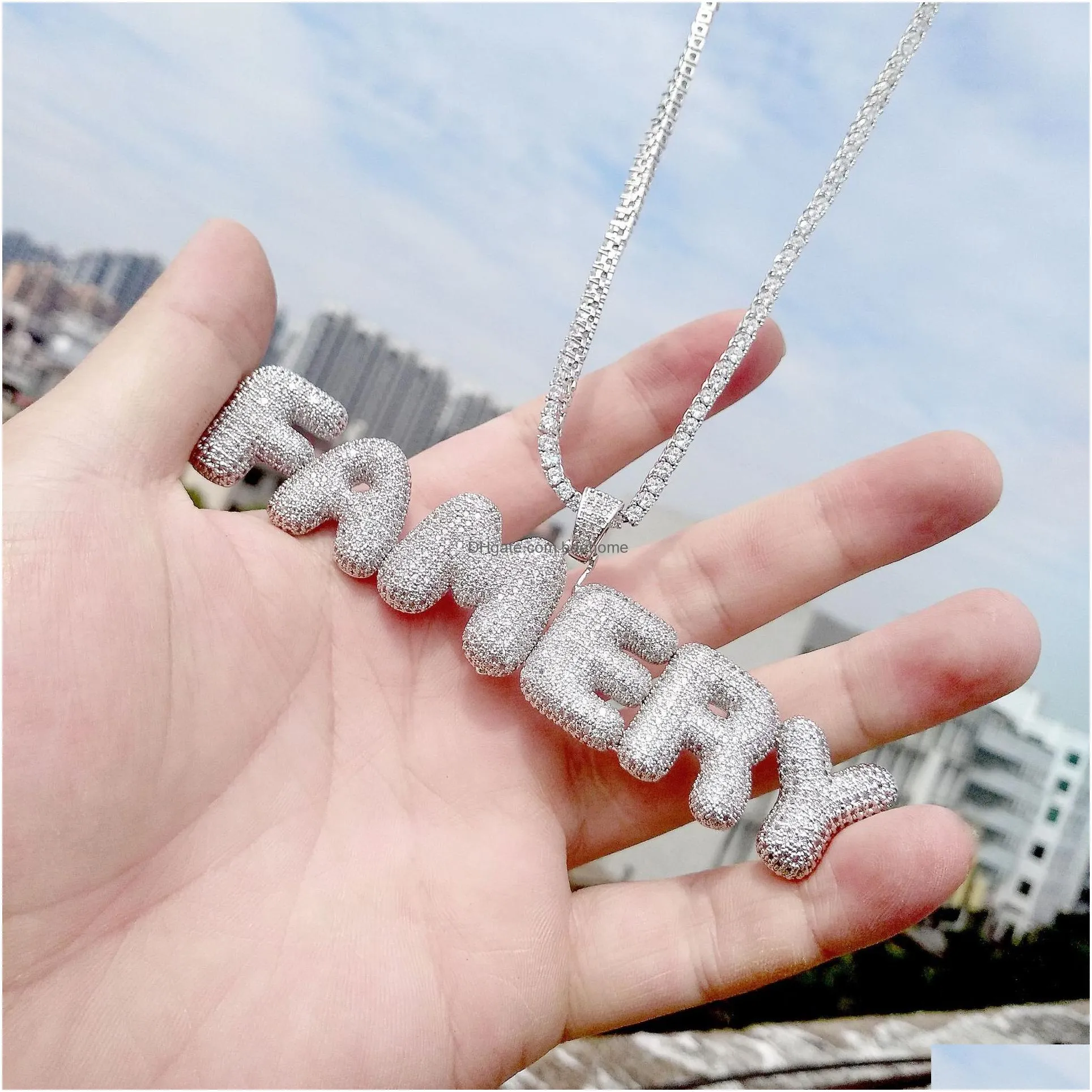 18k gold and white gold plated iced out bubble letter and number custome pendant necklace full diamond hip hop necklace gifts for