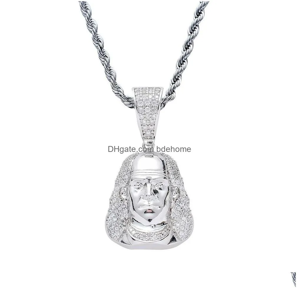 designer gold cz cubic zirconia blingbling franklin portrait pendant necklace mens hip hop iced out diamond rapper jewelry gifts for