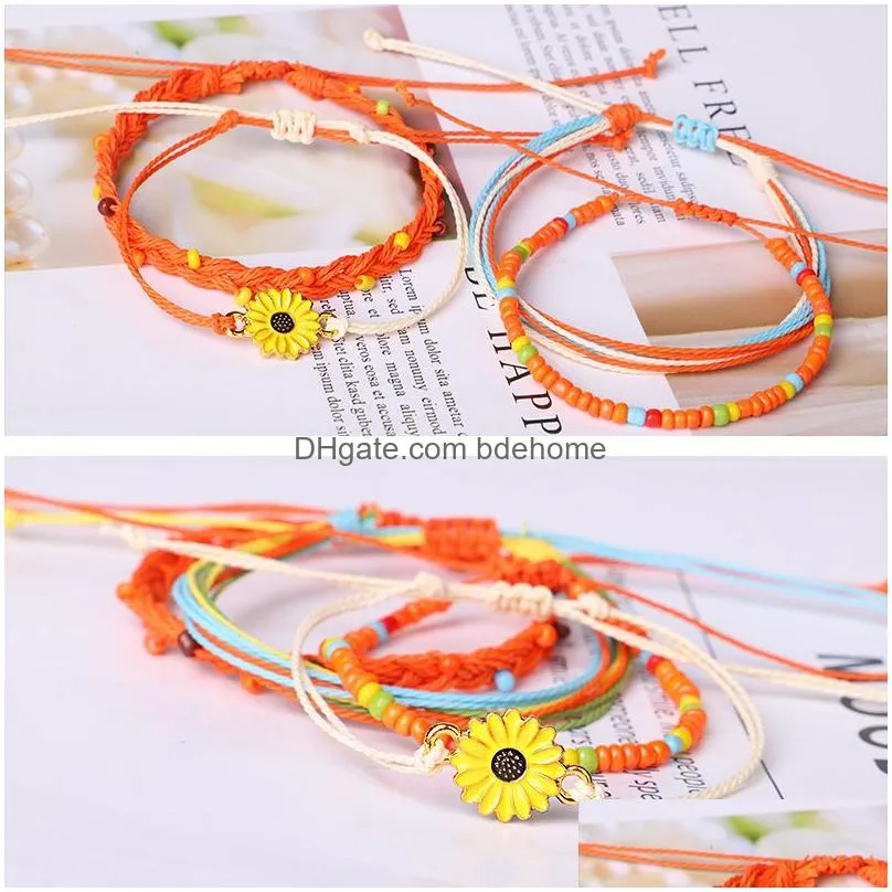 4 pcs set new handmade daisy charm sead beads braid rope vsco girl friendship bracelet boho adjustable colorful lucky jewelry gift for