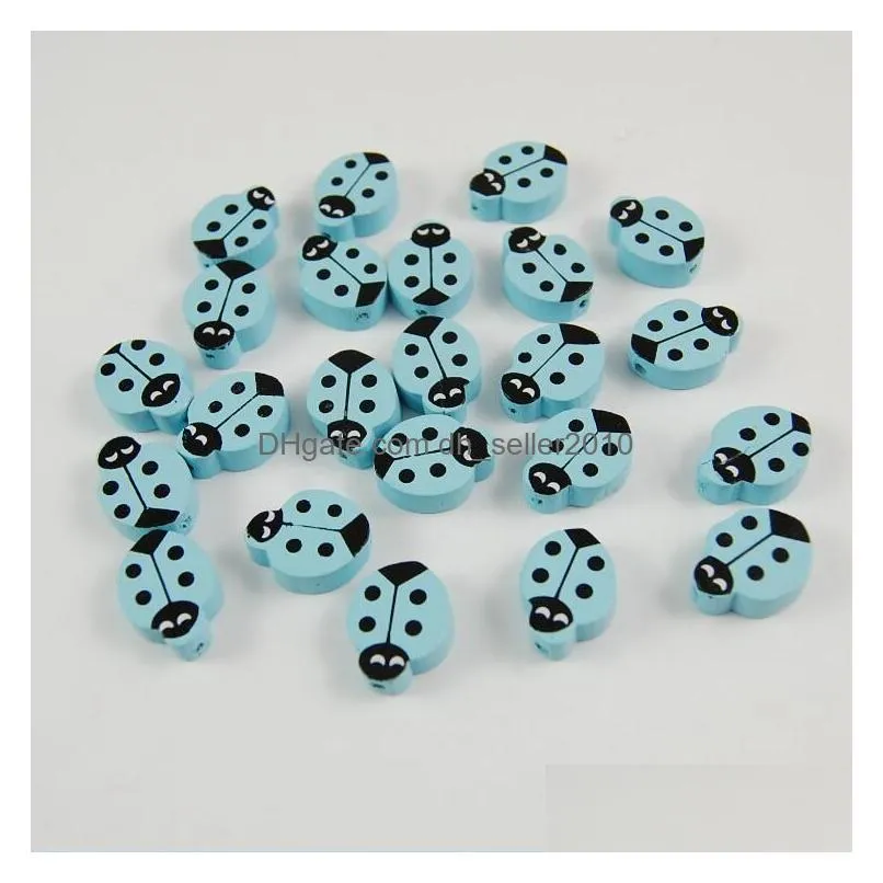 200Pcs 7 Colors 20x14mm One Face Printed Ladybug Wooden Beads Charms Bead Jewelry Accessories for Kids Toy Jewelry DIY Making