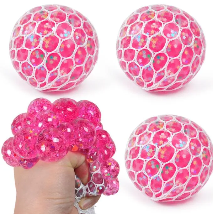 mesh squishy balls anti stress squeeze grape balls with water beads sensory fidget toy for anxiety relief for children and adults 6cm randomly color