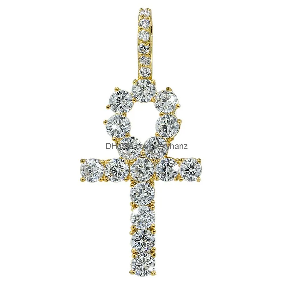 18k gold iced out cz cubic zirconia cross pendant necklace tennis chains for men and women full diamond hiphop rapper jewelry lovers