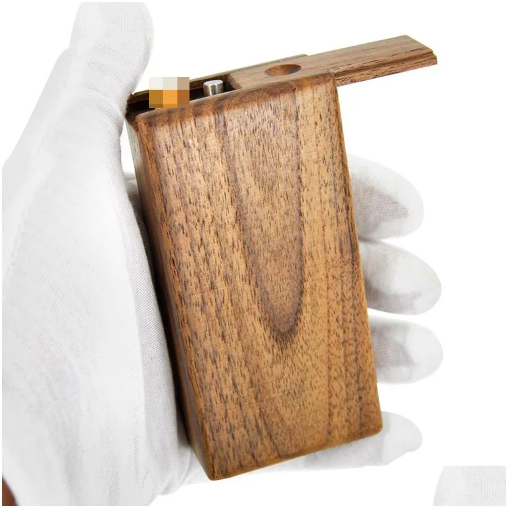 leafman metal one hitter pipe bat dugout box with magnetic cover wooden tobacco storage case box for herb pipes