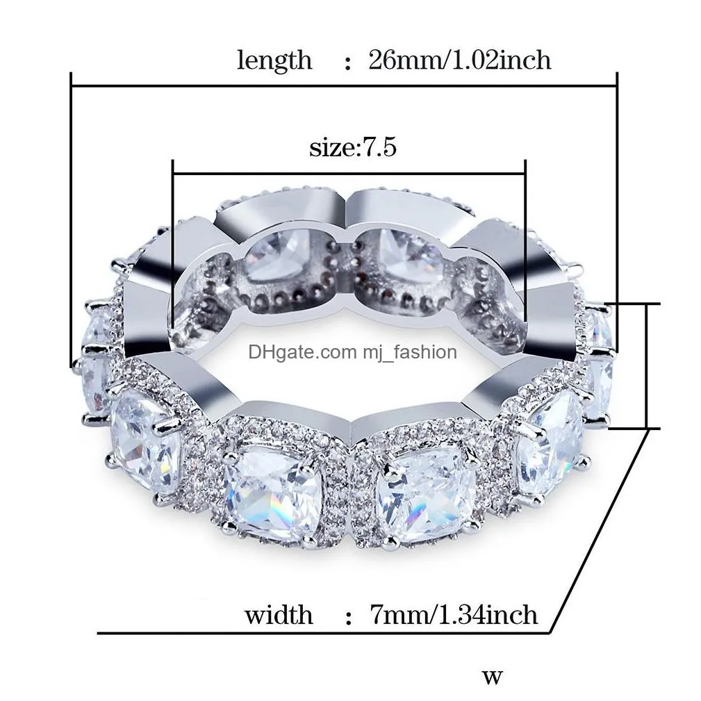 new fashion white gold full vlustered cubic zirconia fing ring band iced out diamond hip hop rapper lovers jewelry wedding rings christmas gifts for couples for