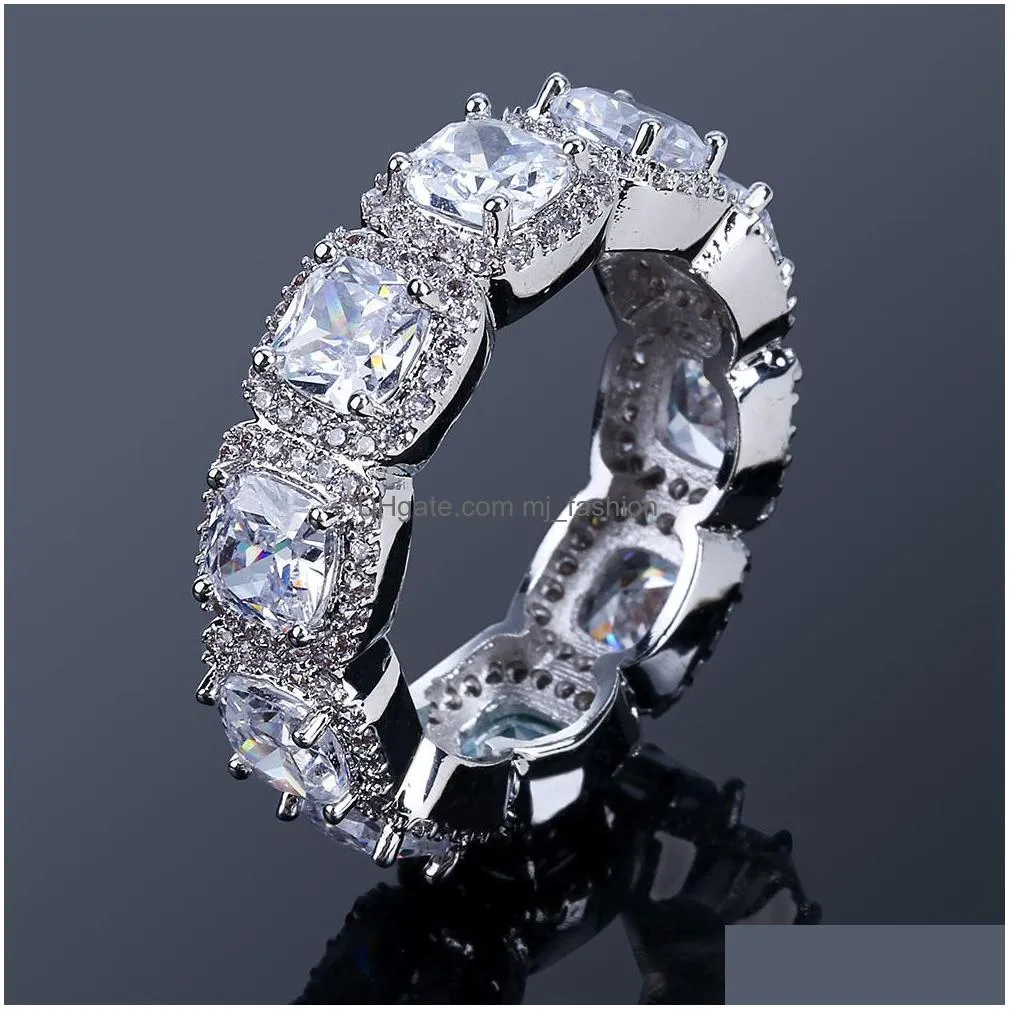 new fashion white gold full vlustered cubic zirconia fing ring band iced out diamond hip hop rapper lovers jewelry wedding rings christmas gifts for couples for