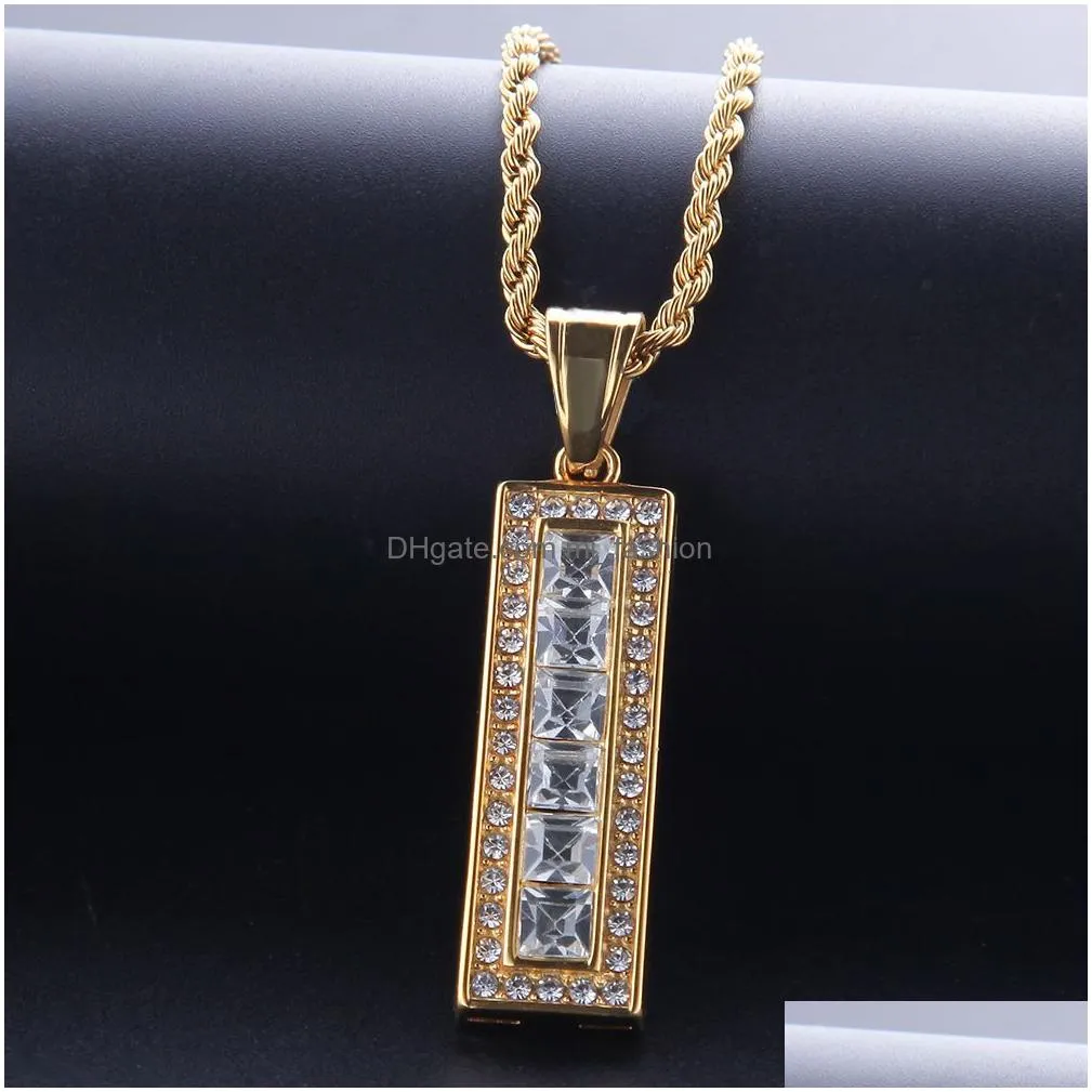 new fashion hip hop full diamond iced out gold plated stick pendant chain necklace rapper jewelry gifts for men and women wholesale for