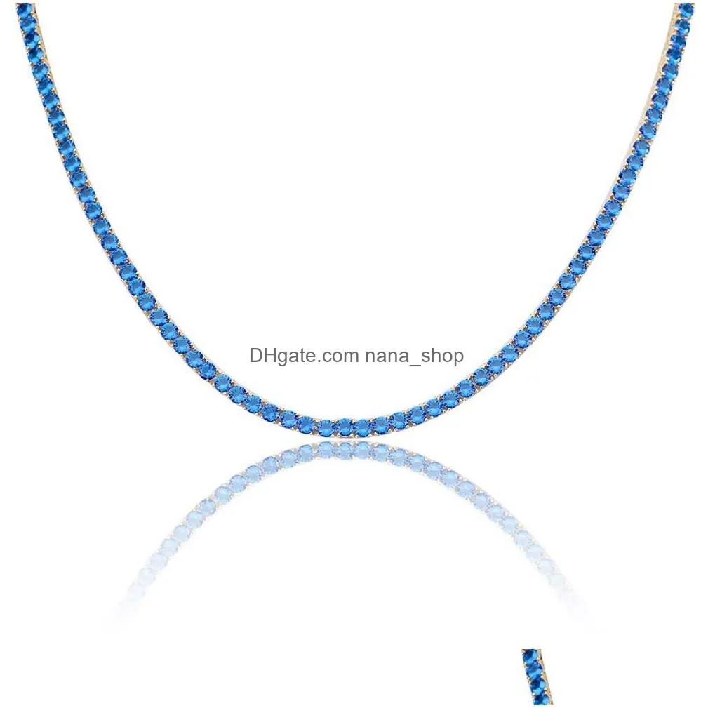 white gold 18k gold mens and womens red blue cz zirconia hip hop tennis necklace chain 4mm 18/22 inch jewelry accessories gift for