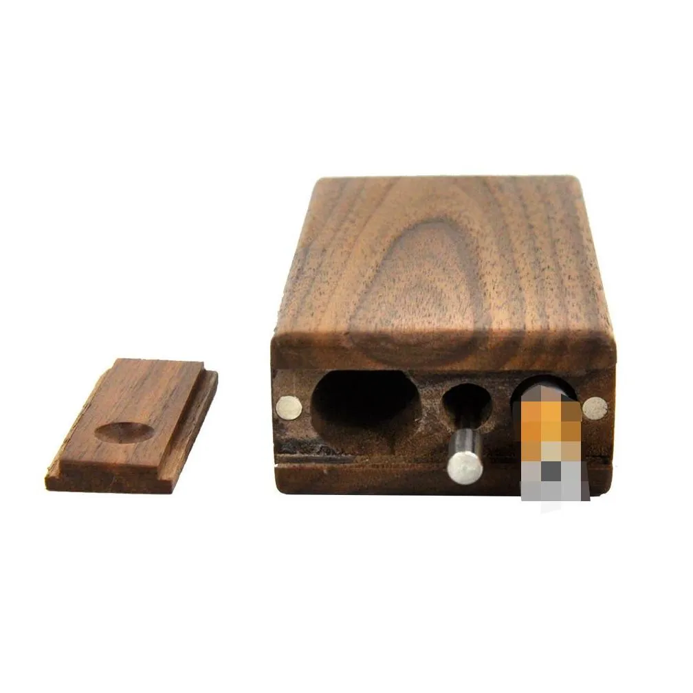 leafman metal one hitter pipe bat dugout box with magnetic cover wooden tobacco storage case box for herb pipes
