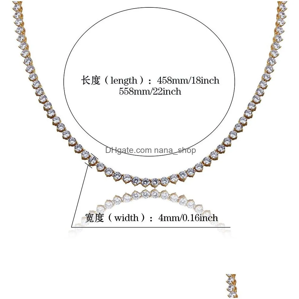 gold plated copper hip hop round cz zirconia tennis chain necklace 4 6 8mm uni iced out diamond punk rock rapper jewelry for men 