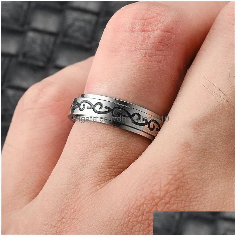 stainless steel spinner ring for women men fidget band rings moon star sand blast finish flower stress relieving wedding promise