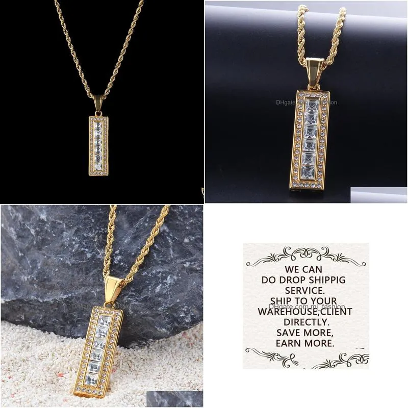 new fashion hip hop full diamond iced out gold plated stick pendant chain necklace rapper jewelry gifts for men and women wholesale for