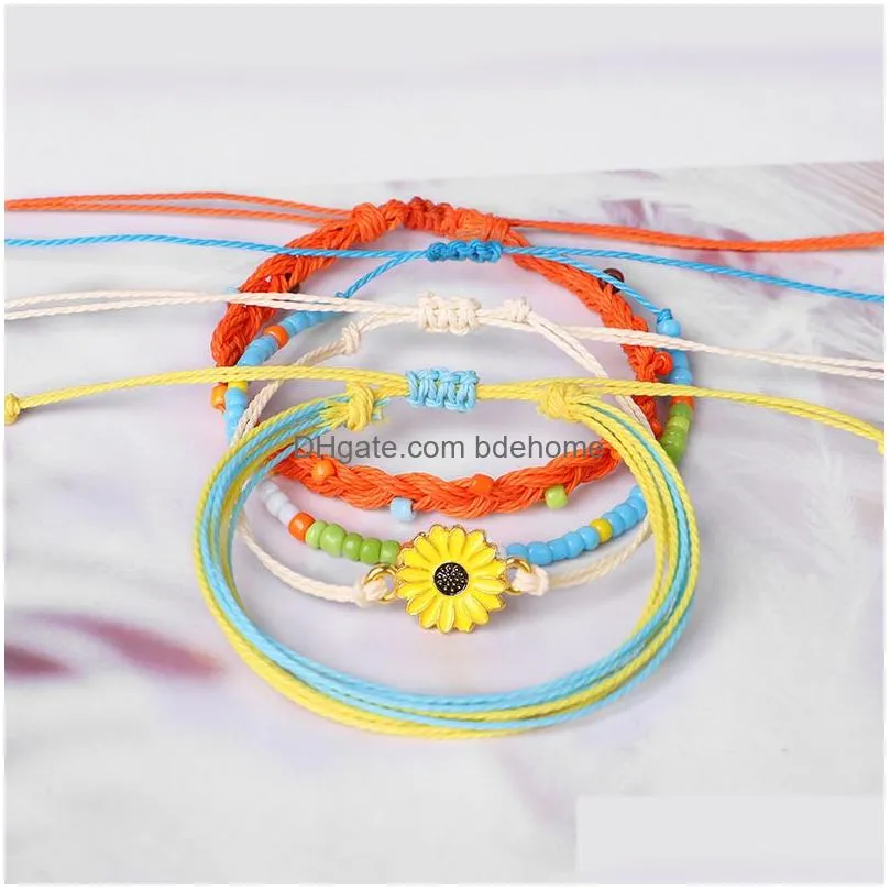 4 pcs set new handmade daisy charm sead beads braid rope vsco girl friendship bracelet boho adjustable colorful lucky jewelry gift for