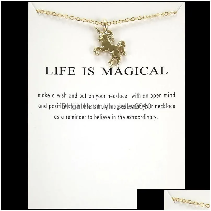 promotional unicorn necklace alloy pony creative card clavicle chain fashion gift for women lovers jewelry wholesale