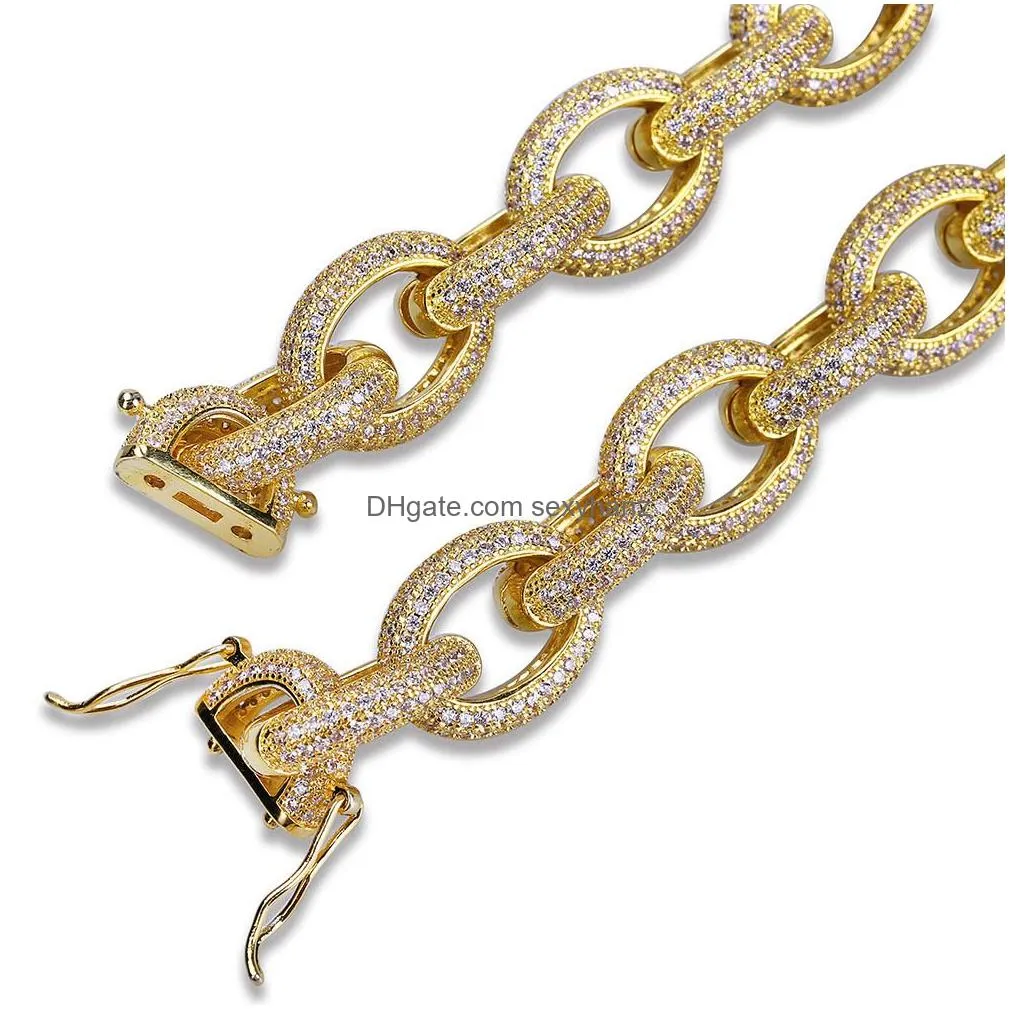 18k real gold plated hip hop iced out cz zirconia mens big cuban link chain necklace 12mm full diamond  choker jewelry gifts for