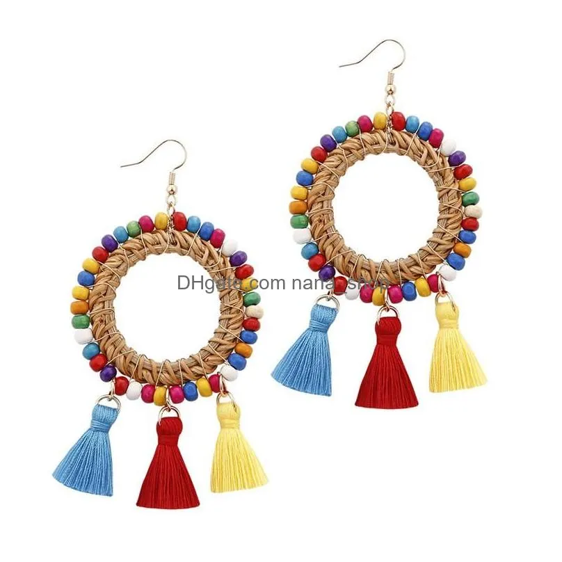 dangle earrings for women chandelier handmade long tassel drop hoop earring ethnic bohemian beaded tassel summer beach jewelry gift