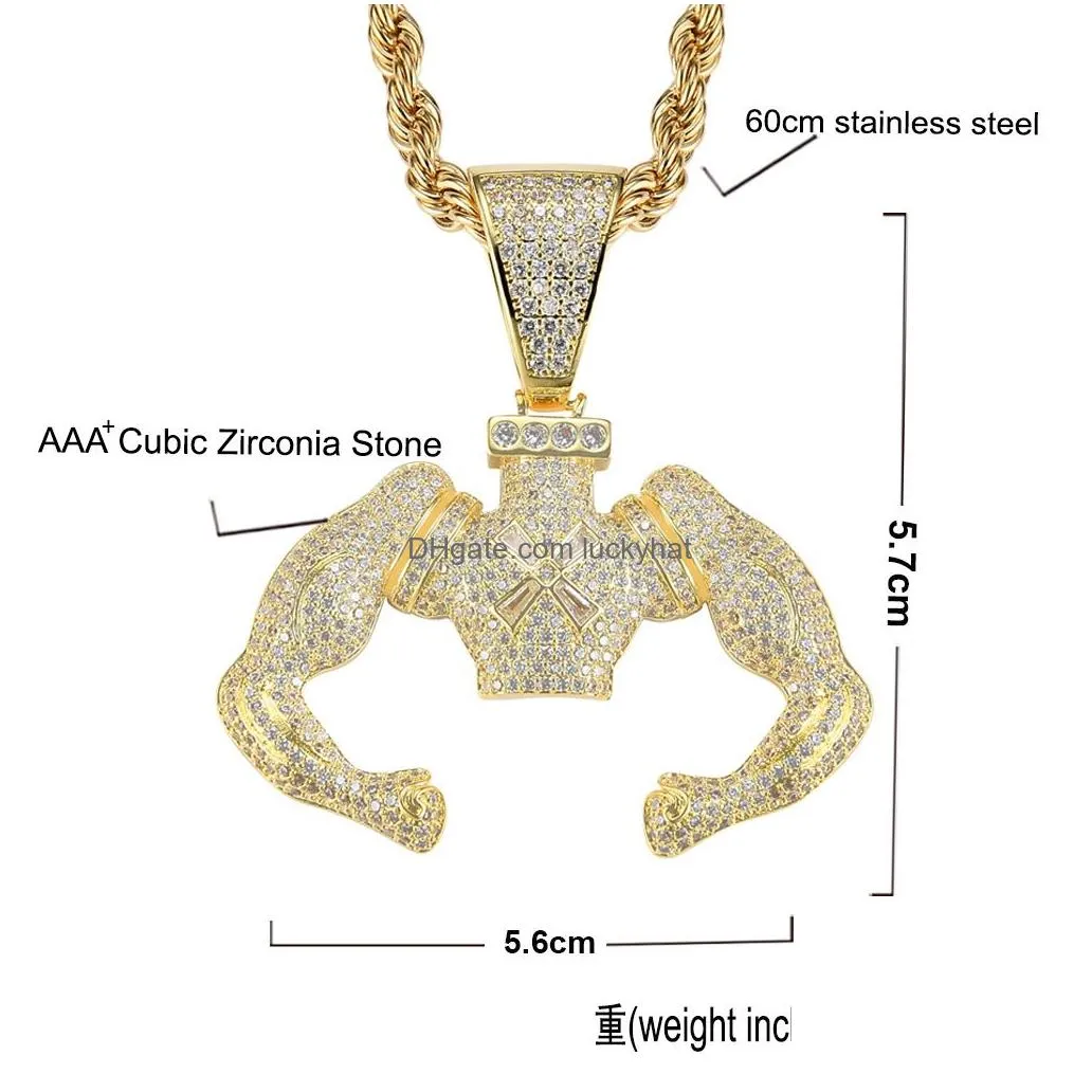 new fashion 18k gold iced out cz cubic zirconia muscule hercule mens necklace hip hop rapper personalized designer jewelry gifts for