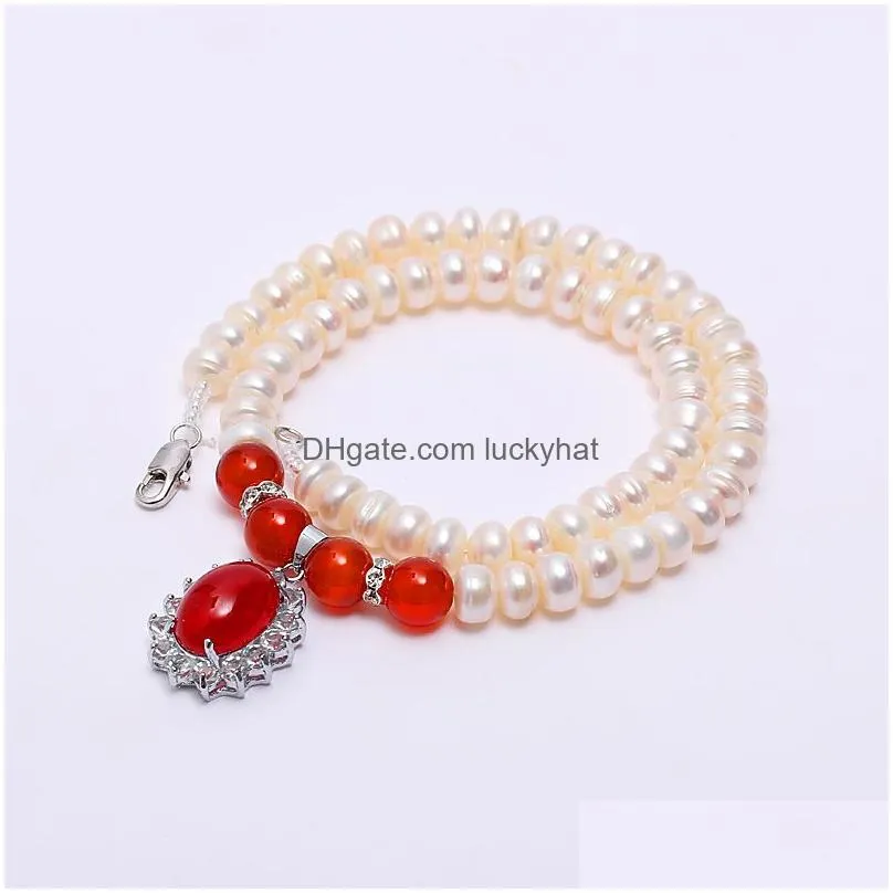 new fashion freshwater pearl beaded necklace multigrain natural green red pendant charm ladies mother style texture atmosphere real wholesale gifts for