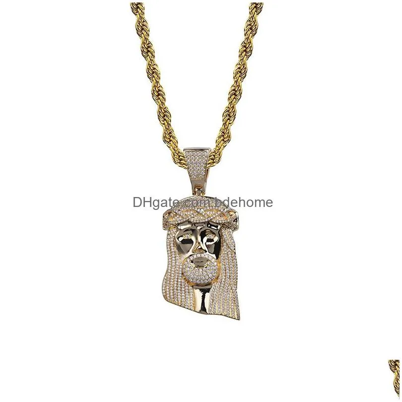 new fashion 18k gold white gold plated cz cubic zirconia big iced out jesus piece pendant necklace hip hop  rapper jewelry for
