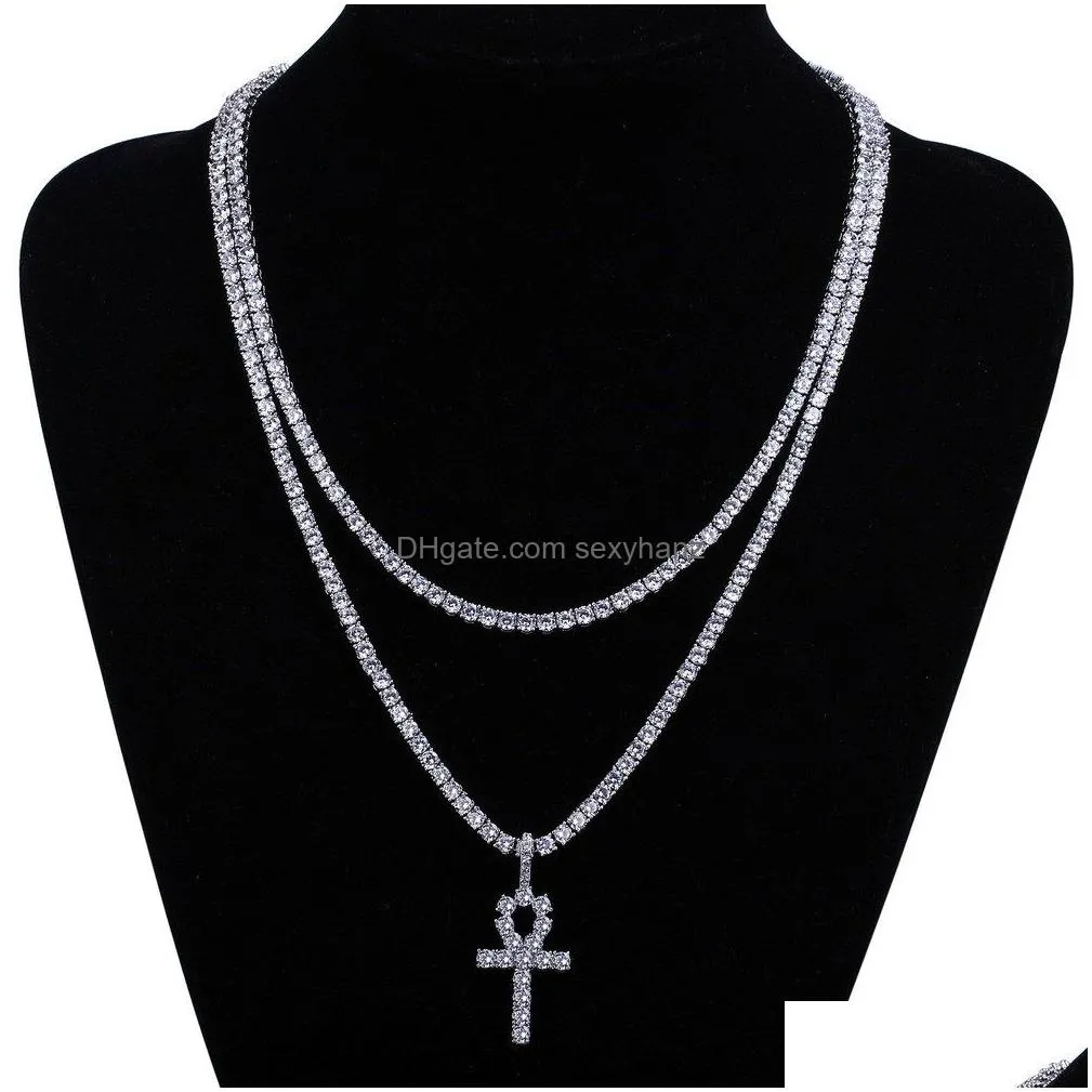 18k gold iced out cz cubic zirconia cross pendant necklace tennis chains for men and women full diamond hiphop rapper jewelry lovers