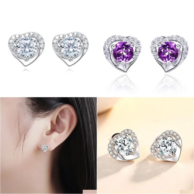 heart earrings for women crystal earrings high quality romantic female accessories timeless styling jewelry silver stud earring