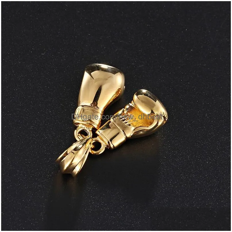mens sport pair boxing glove pendant necklace fitness stainless steel workout jewelry 18k gold plated