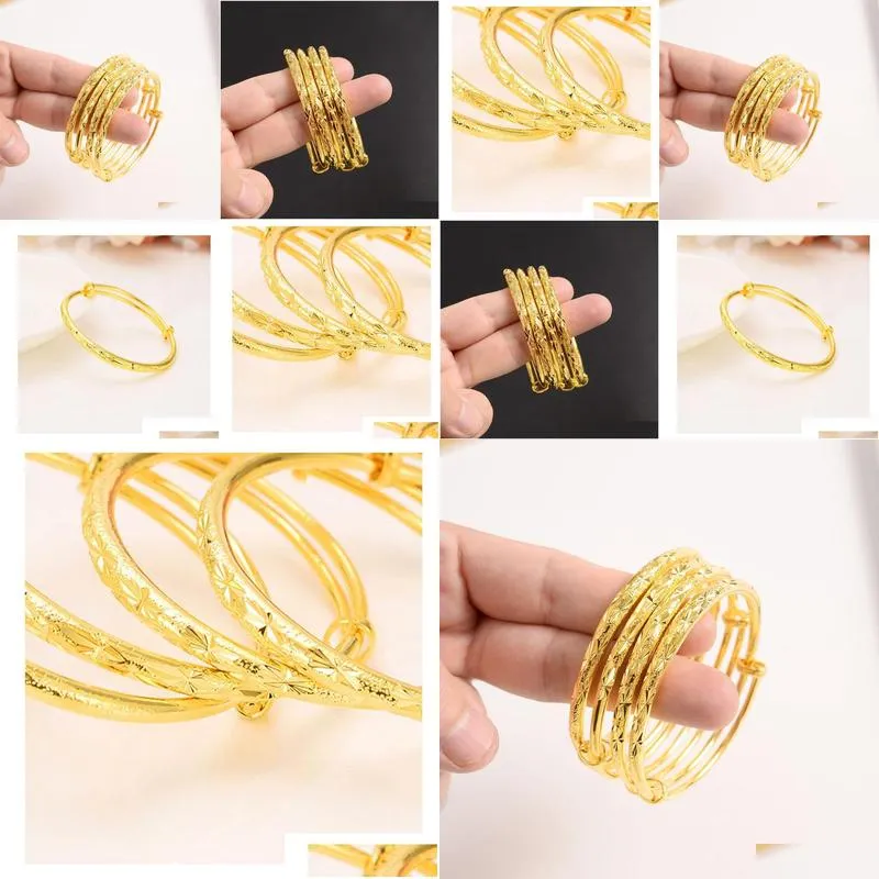 dubai fine gold bangle yellow solid gf bracelet africa jewelry circlet gift 1pc or 4 pc elasticity open pushandpull wholesale