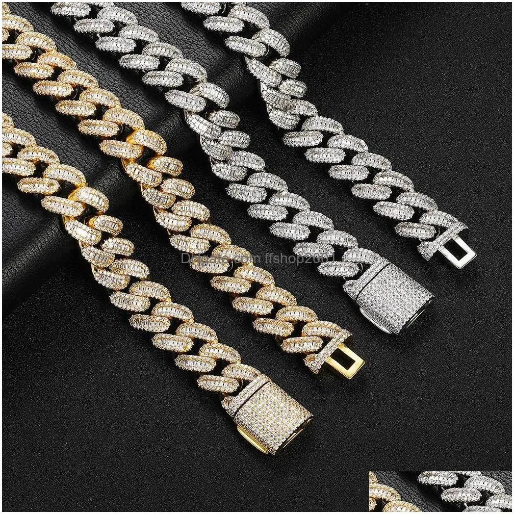 15mm hip hop t cubic zirconia tennis chain 18k real gold plated graduated link necklaces