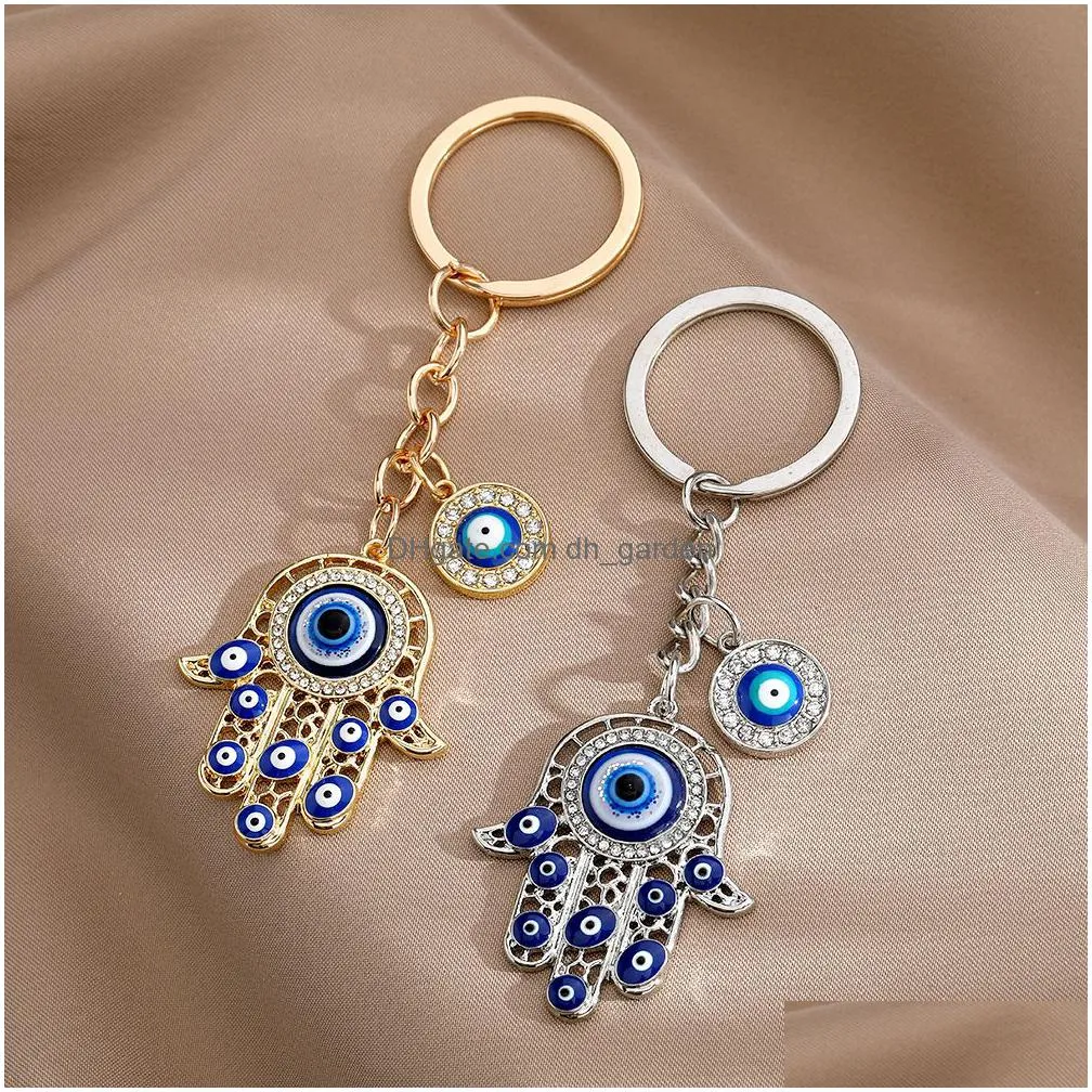 zircon turkish evil eye keychains lucky blue eye charm key chain vintage keyring for men women car key pendant