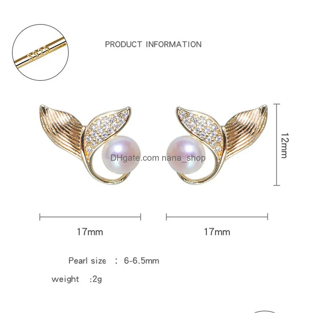 s925 pearl stud earring 18k real gold plated prevent allergy earrings for women gril gift freshwater natural pearls