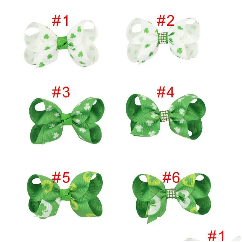 irish st. patricks day hair clips kids girls ireland shamrocks diamond hair claws kids thread clover bow barrettes baby accessories 06