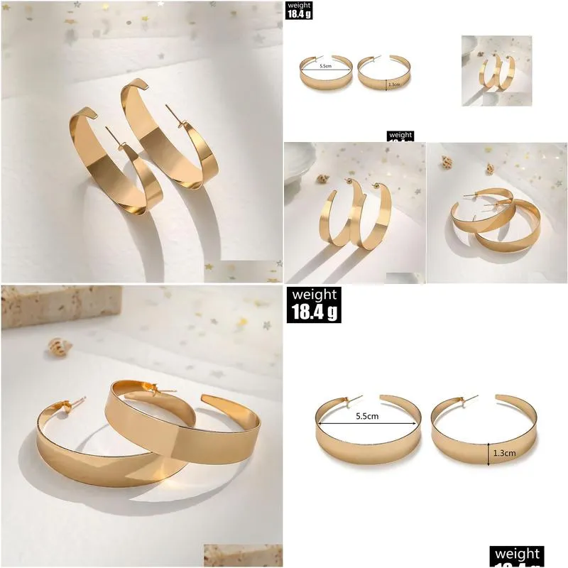 minimalist gold metal large circle geometric round c shape hoop earrings for women girls jewelry gifts