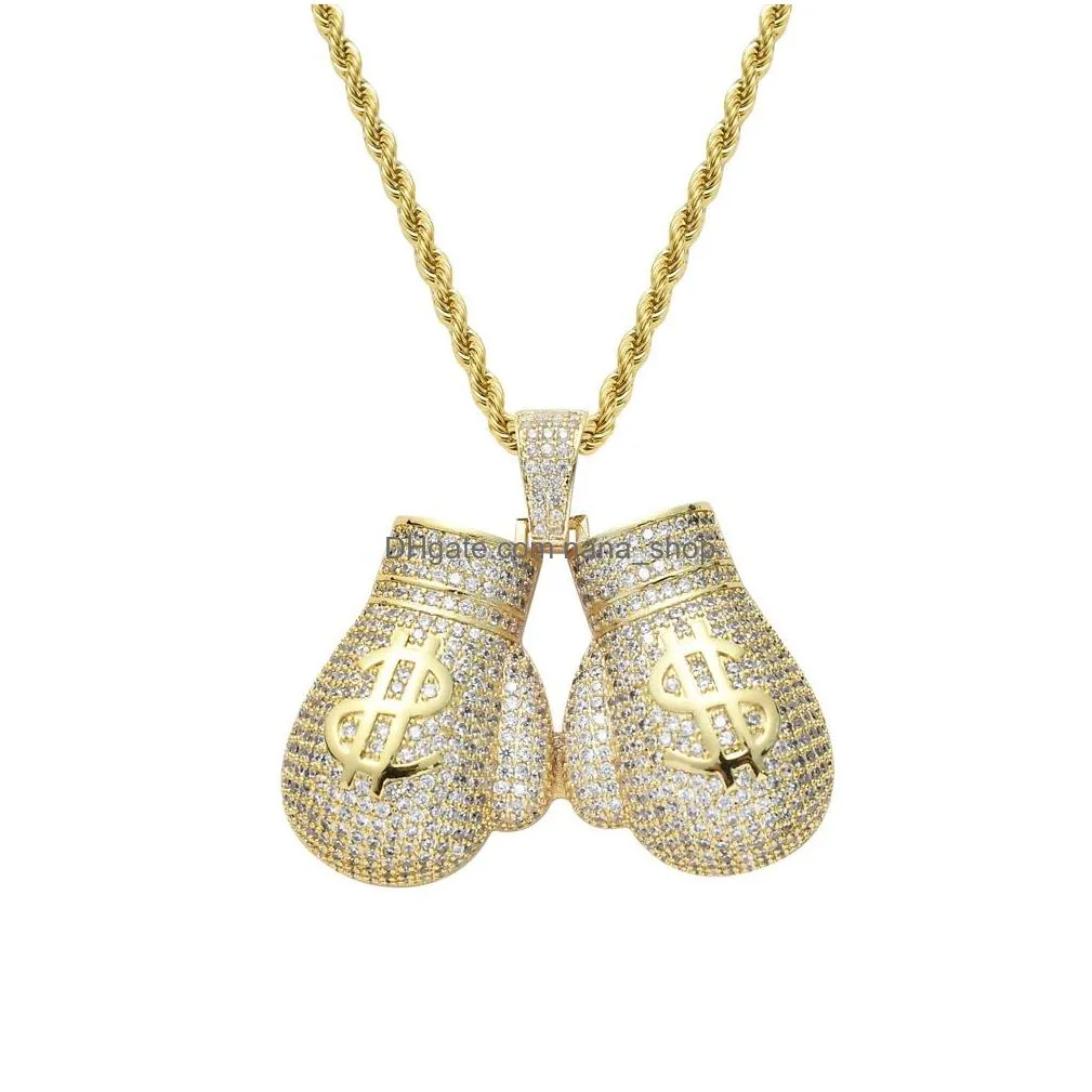 hip hop pair boxing gloves dollor pattern pendant necklace sports fitness jewelry 18k real gold plated jewelry