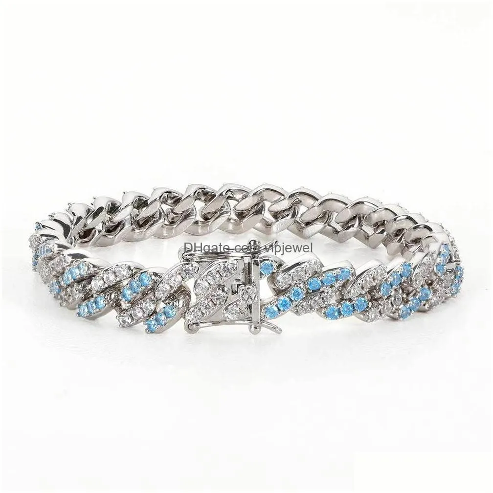 9mm colorful cubic zircon diamonds tennis bracelets cuban link chain bangle couple lover jewelry gift