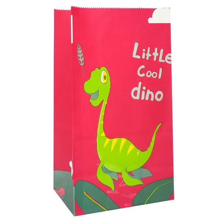 birthday gift bags party favor goodies colored kraft paper bag 13x8x24cm cartoon design dinosaur blue pink red yellow follow your heart food
