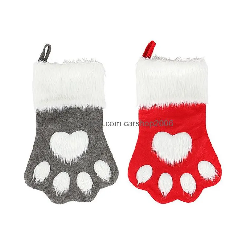 christmas decoration dog paw sock gift bag red grey christmas stocking non woven candy bag christmas tree ornament xmas gift vt0754