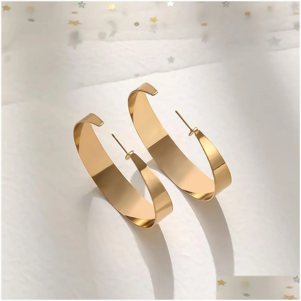 minimalist gold metal large circle geometric round c shape hoop earrings for women girls jewelry gifts