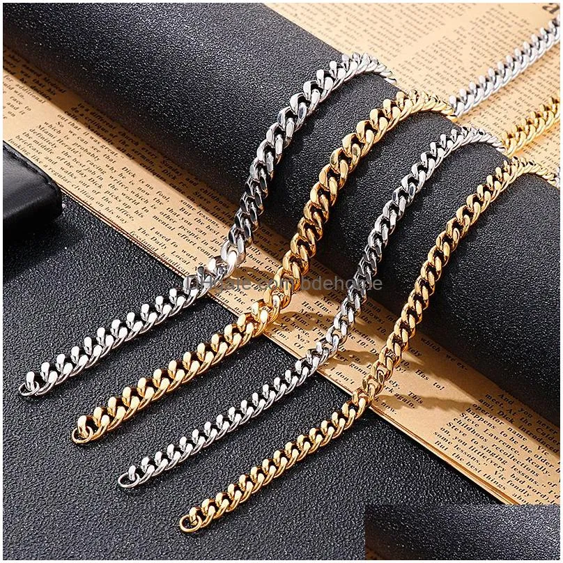 gold plated hip hop cuban chain necklace simple stainless steel jewelry for men and women