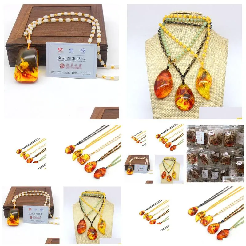 wholesale natural plant fossil necklace pendant long imitation beeswax amber sweater chain hot supply will sell gifts hot