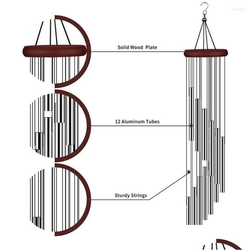 decorative figurines 12 tubes wind chimes pendant aluminum tube metal pipe bells decoration balcony outdoor yard garden home