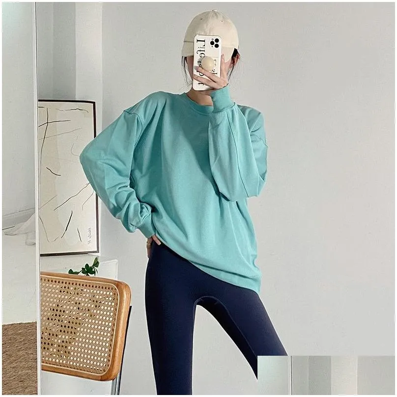 ll womens yoga outfit sweater top casual loose gym perfectly oversized crew sports shirts workout blouse woman sport long sleeve for