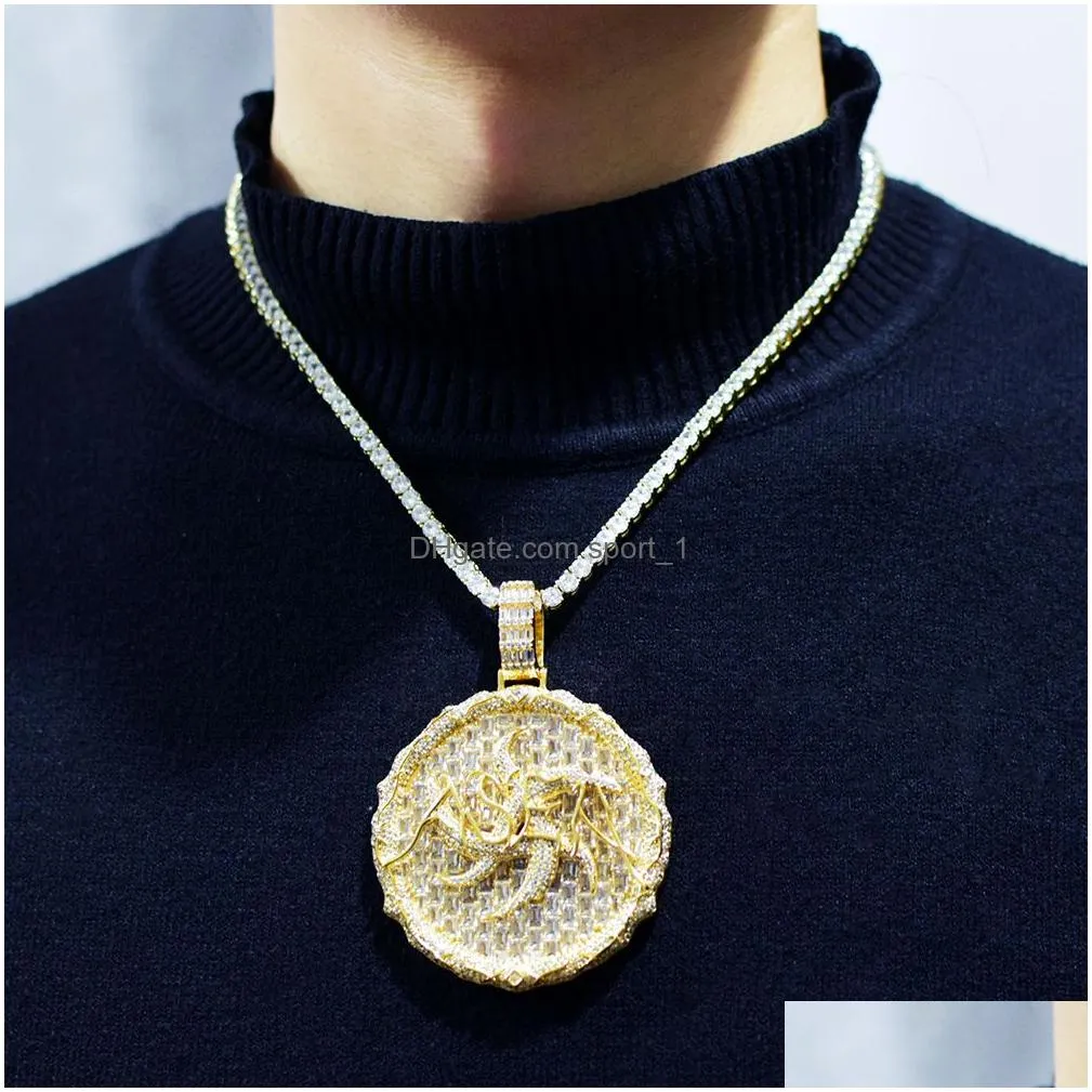 hip hop round thorns pendant necklace full cz diamonds real gold plated jewelry