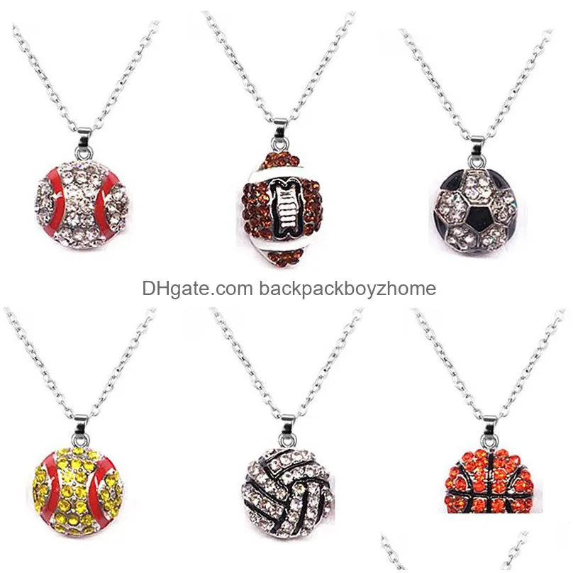 sports necklace party decoration promotion softball baseball football sport necklaces rhinestone crystal bling