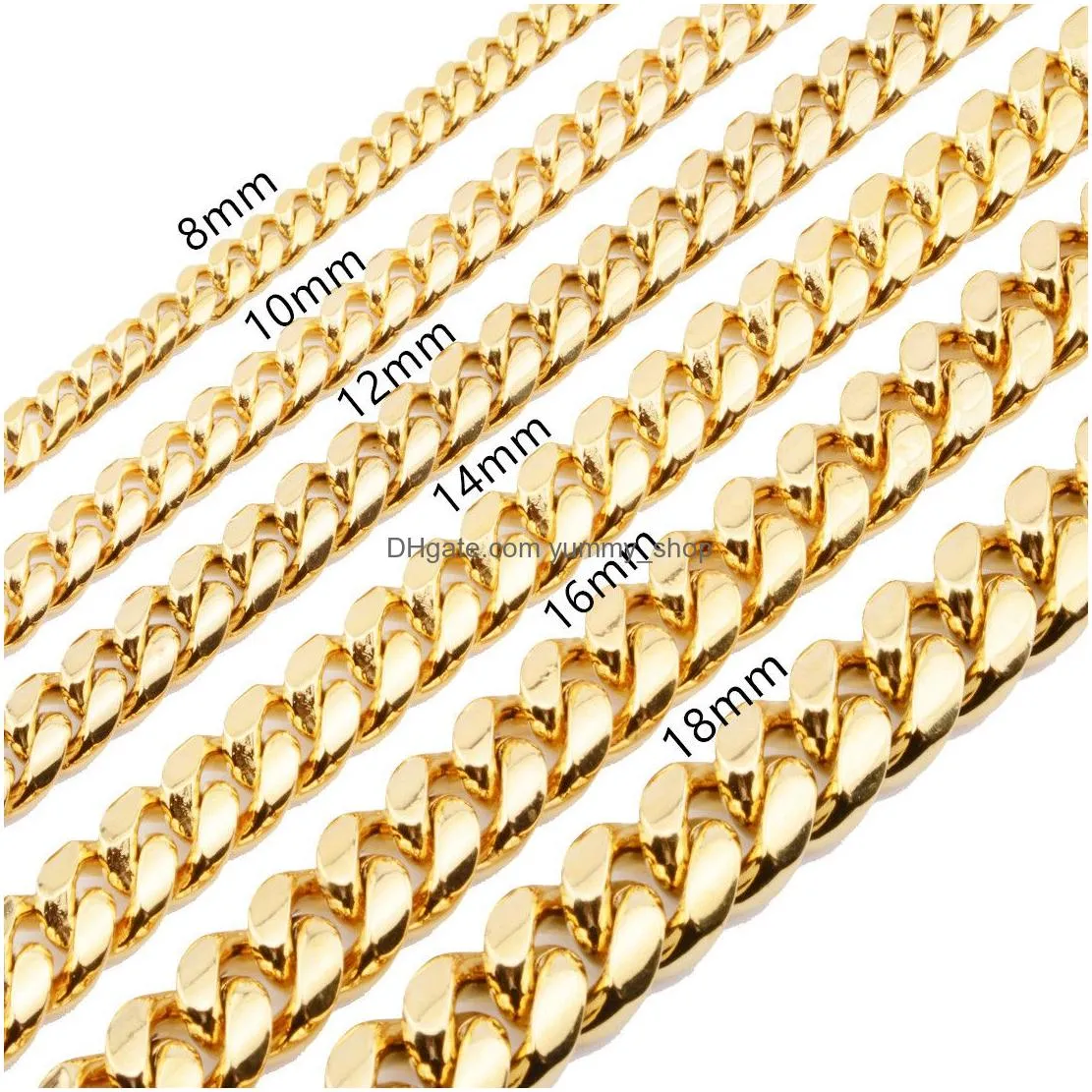 gold  cuban link chain necklace men hip hop stainless steel jewelry necklaces