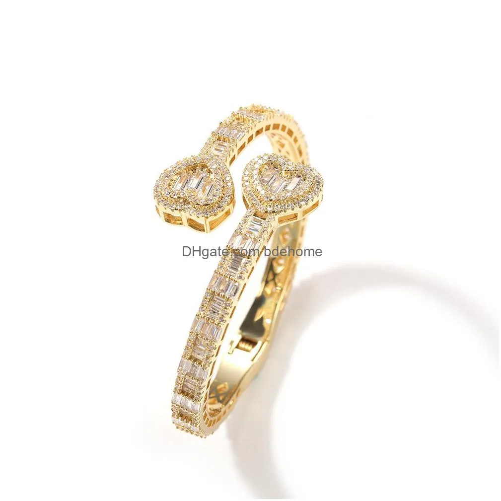 bling t crystal heart shape cuff bangle bracelets real gold plated women gift wedding jewelry