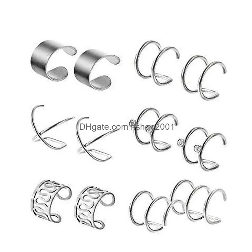 6 pairs/set hip hop non piercing ear clip earrings stainless steel earrings jewelry set wholesale