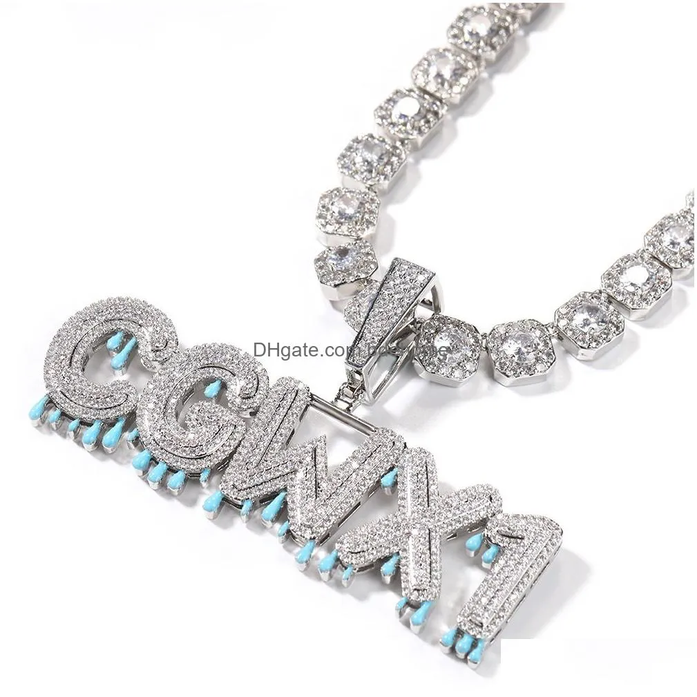 hip hop az custom name letters numbers pendant necklaces drop oil glow at night